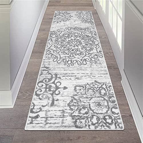 Boho Distressed Runner Rug - 2x6ft Vintage Area Rug for Hallways or Entryway
