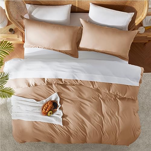 Nestl Mocha Brown Duvet Cover Queen Size - Soft Double Brushed Queen Duvet Cover Set, 3 Piece, with Button Closure, 1 Duvet Cover 90x90 inches and 2 Pillow Shams