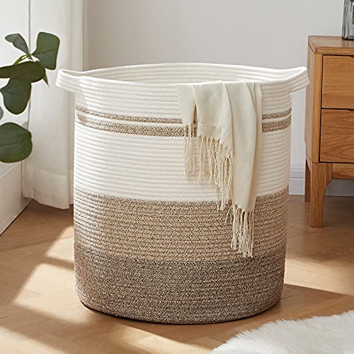 OIAHOMY 80L Laundry Baskets Hamper with Handles,Decorative Basket for Living room,Woven Storage Basket for Toys Bin,Pillows, Blankets,Clothes-20x18in-Gradient Yellow