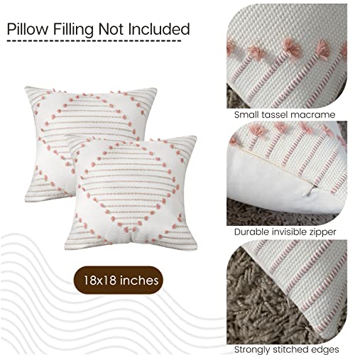Boho Tufted Pillow Covers 18x18 Set of 2 - Modern Accent for Home
