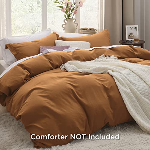 Bedsure Honey Ginger Duvet Cover Queen Size - Soft Prewashed Queen Duvet Cover Set, 3 Pieces, 1 Duvet Cover 90x90 Inches with Zipper Closure and 2 Pillow Shams, Comforter Not Included