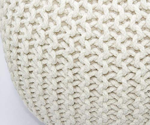 COTTON CRAFT - Hand Knitted Cable Style Dori Pouf - Ivory - Floor Ottoman - Cotton Braid Cord - Handmade & Hand Stitched - Truly one of a Kind Seating - 20 Dia x 14 High