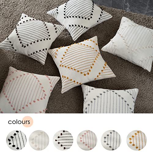 Boho Tufted Pillow Covers 18x18 Set of 2 - Modern Accent for Home