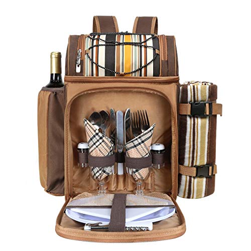 Boho Picnic Basket Backpack for 2 with Cooler Compartment, Wine Holder, Blanket, Cutlery Set - Outdoor Adventure Essential