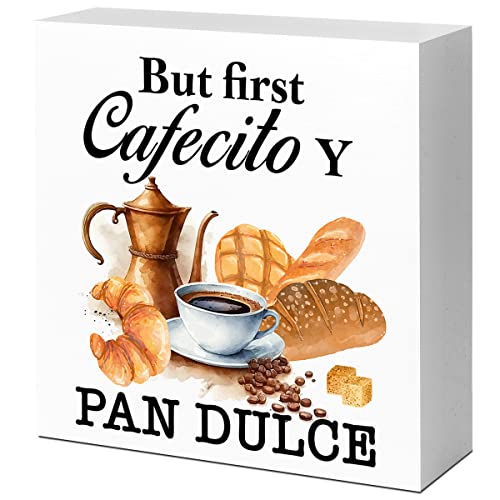 Cafecito Y Pan Dulce Wood Box Sign: Rustic Coffee Decor for Home Coffee Bar