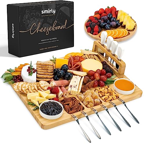 SMIRLY Charcuterie Boards Gift Set: Large, Bamboo Cheese Board Set - Unique Mothers Day Gifts for Mom - House Warming Gifts New Home, Wedding Gifts for Couple, Bridal Shower Gift