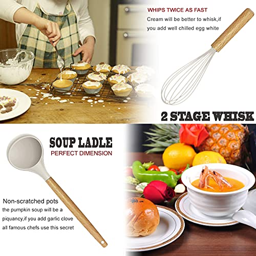 35-Piece Boho Kitchen Utensils Set - Silicone & Wood Cooking Tools for Nonstick Cookware, Ideal for First Home, Dorm, or Apartment
