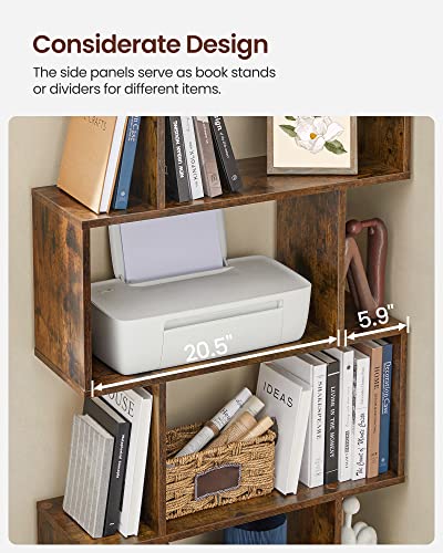 Bohemian 5-Tier Bookshelf - Rustic Brown Display Shelf & Room Divider, Decorative Freestanding Storage