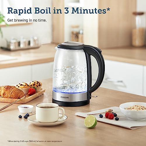 Electric Tea Kettle, Stainless Steel, 1.7L, BPA-Free, Black