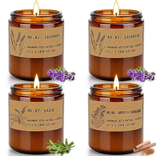Aromatherapy Candles for Home Scented, Candle Gift Set for Stress Relief | Meditation | Yoga | SPA | Relaxing, Amber Jar Candles for Women, Birthday, Valentine, Anniversary, 7.1 oz - Pack of 4