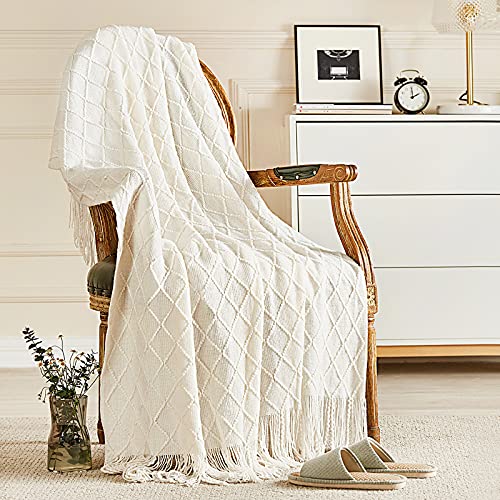 Boho Knit Throw Blanket with Tassel