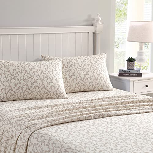 Laura Ashley Home - King Sheets, Cotton Flannel Bedding Set, Brushed for Extra Softness & Comfort (Victoria, King)