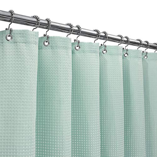 Barossa Design Waffle Weave Shower Curtain Hotel Luxury Spa, 230 GSM Heavy Duty Fabric & No Blowing, Water Repellent and Machine Washable - Misty Blue, 71"x72"