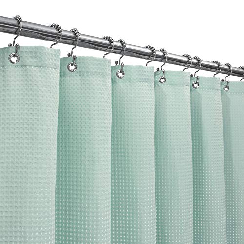 Boho Spa Shower Curtain - Waffle Weave Luxury, Water Repellent, Misty Blue