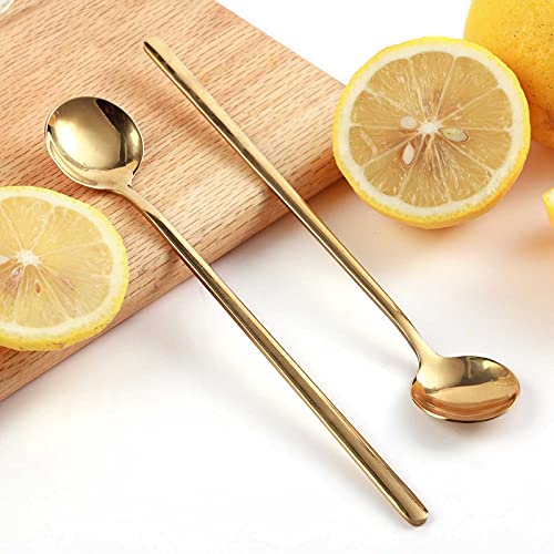 4 PCS 6.7 Inches Coffee Spoons, Stirring Spoons, Tea Spoons Long Handle, Gold Teaspoons, Gold Spoons, Ice Tea Spoons, Long Spoons for Stirring, Gold Espresso Spoons Stainless Steel