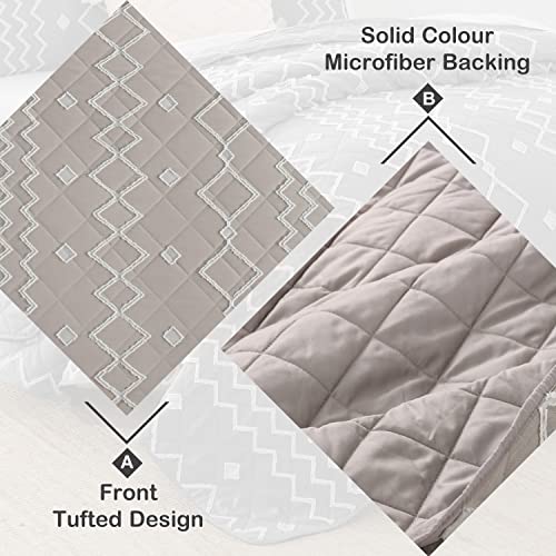 HORIMOTE HOME Tufted Quilt Set Queen Size, Beige Boho Bedding Set with Geometric Diamond Pattern, 3 Pieces Textured Bedspread&Coverlet for All Seasons