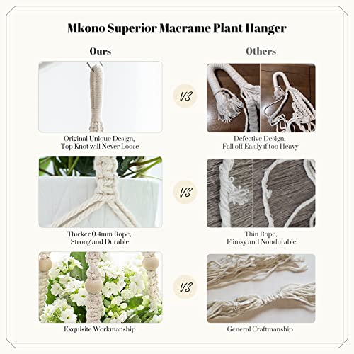 Boho Macrame Plant Hangers, 3 Pack Indoor Planter Holders with Beads, No Tassels, Different Sizes (35"/29"/23"), Ivory