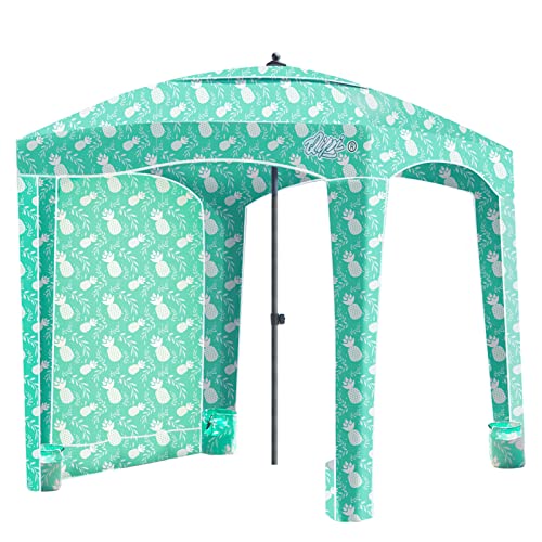 Qipi Beach Cabana - Easy to Set Up Canopy, Waterproof, Portable 6' x Shelter, Included Side Wall, Shade with UPF 50+ UV Protection, Ultimate Sun Umbrella for Kids, Family Pineapple Jungle