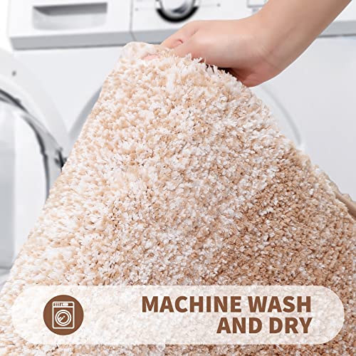 Shaggy Bathroom Rug, 24x16, Extra Soft Microfiber, Absorbent Non-Slip Bath Mat for Tub, Shower, Beige