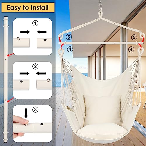 Y- STOP Hammock Chair Hanging Rope Swing, Max 320 Lbs, 2 Seat Cushions Included, Hanging Chair with Pocket for Indoor and Outdoor, Natural