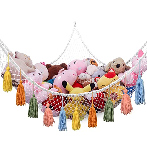 LXUNYI Stuffed Animal Net or Hammock, Net for Stuffed Animals, Plush Toy Net Hammock for Stuffed Animals with Tassels Corner Hanging Mesh Toys Stuffy Net Hammock for Wall