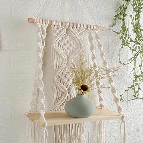 Hiuxume Macrame Wall Hanging Shelf Bohemian for Bedroom - Woven Rope Macrame Wall Art as Boho Bathroom Shelf Decor - Plant Hanger with Crochet Wall Hangings