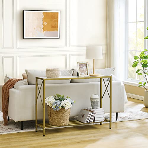 Tajsoon Console Table, entryway Table, Narrow Sofa Table with Shelves, Entrance Table for Hallway, Entryway, Living Room, Foyer, Corridor, Office, Gold & White