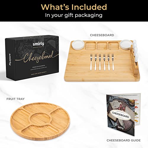 SMIRLY Charcuterie Boards Gift Set: Large, Bamboo Cheese Board Set - Unique Mothers Day Gifts for Mom - House Warming Gifts New Home, Wedding Gifts for Couple, Bridal Shower Gift