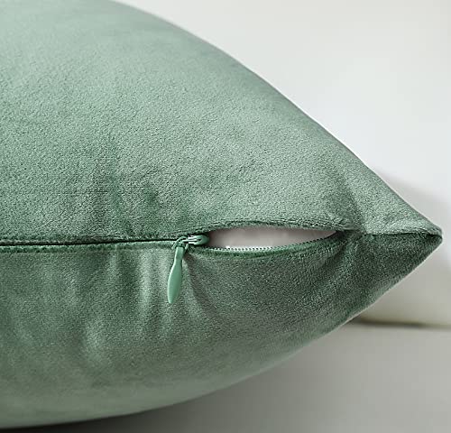 Comfy Sage Green Throw Pillow Covers Decorative Square Solid Thick Velvet Super Soft Cushion Cases Home Decor for Sofa Couch Living Room Chair, Set of 2, 18 x 18 Inch