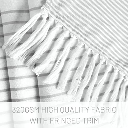 Boho Gray Shower Curtain - 72x72 Inch Farmhouse Linen with Stripes and Tassels for Rustic Bathroom Decor