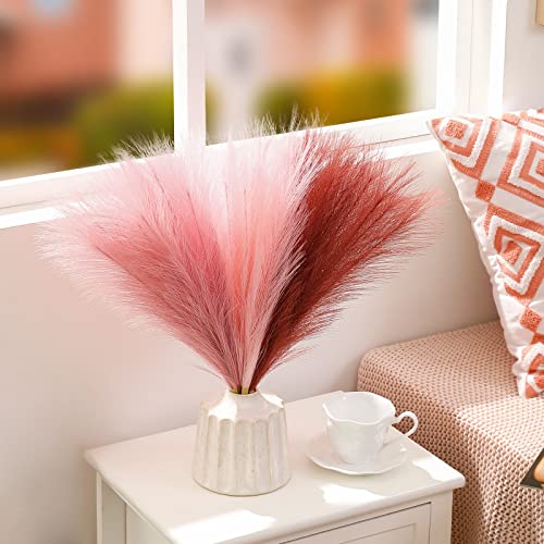 Serwalin Pampas Grass 17.7 Inch 6Pcs, Faux Pampas Pink Pampas Grass Decor, Artificial Small Pampass Grass Fall Boho Decor, Fake Pampas Grass Centerpieces Home Decor Valentine Mother's Day