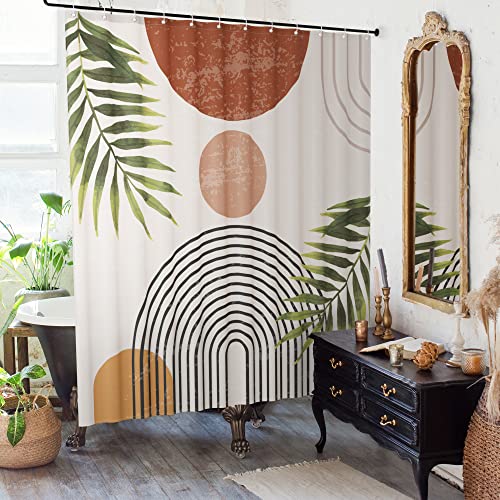 Modern Boho Shower Curtain - 72"x72" Stylish Mid Century Design for Bohemian Bathroom Decor