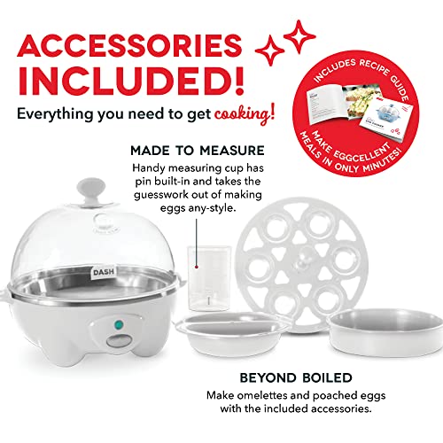 DASH Rapid Egg Cooker: 6 Egg Capacity Electric Egg Cooker for Hard Boiled Eggs, Poached Eggs, Scrambled Eggs, or Omelets with Auto Shut Off Feature - White (DEC005WH)
