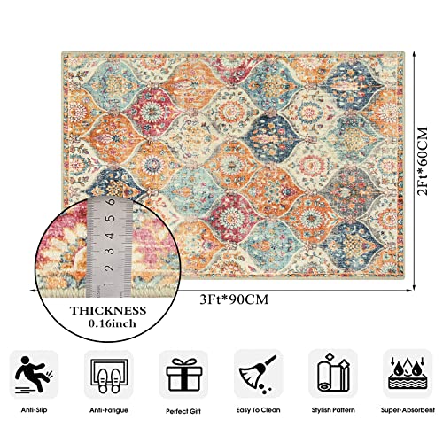 Lahome Moroccan Trellis Area Rug, 2x3 Entry Rug Non-Slip Washable Indoor Door Mat, Small Oriental Accent Throw Rug for Bedroom Kitchen Entryway Bathroom (Cream, 2x3ft)