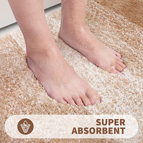 Shaggy Bathroom Rug, 24x16, Extra Soft Microfiber, Absorbent Non-Slip Bath Mat for Tub, Shower, Beige