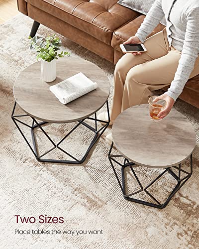 Small Coffee Table Set of 2, Round Coffee Table with Steel Frame, Side End Table for Living Room, Bedroom, Office, Greige and Black