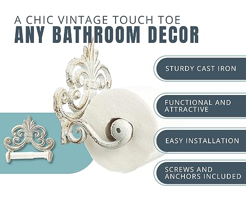 Cast Iron Fleur De Lis Toilet Paper Holder - Wall Mounted, Vintage Rustic Bathroom Accessory, Easy Installation