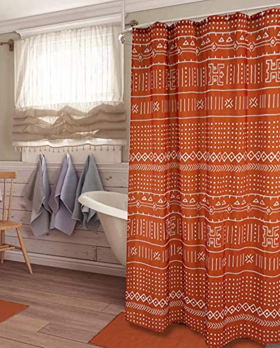 YoKii Mudcloth Fabric Shower Curtain, 72-Inch Ethnic African Inspired Big Arrow Boho Bathroom Shower Curtain Sets Mud Cloth Decor, Heavy Weighted & Waterproof (Rusty Red, 72 x 72)