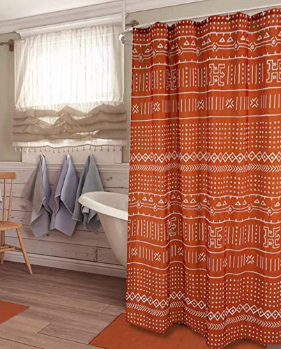 Mudcloth Fabric Shower Curtain 72-Inch , African Inspired Big Arrow Boho Bathroom Decor