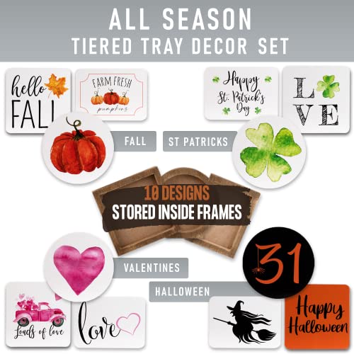 The Ultimate Farmhouse Christmas Tiered Tray Decor Set - Beautiful Year Round Seasonal & Halloween Holiday Decoration Bundle - The Perfect Fall Centerpiece Design for Home & Kitchen Decor