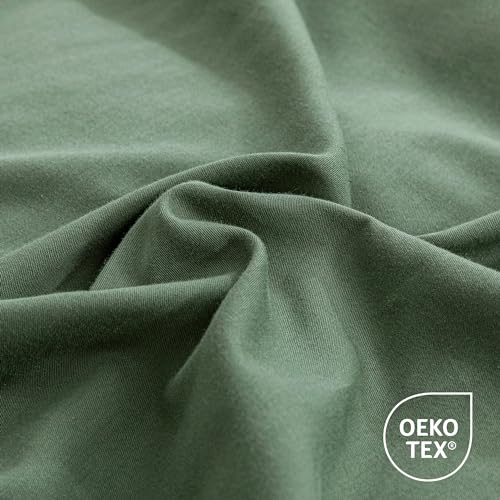 JELLYMONI Green 100% Washed Cotton Duvet Cover Set, 3 Pieces Luxury Soft Bedding Set with Buttons Closure. Solid Color Pattern Duvet Cover Queen Size(No Comforter)