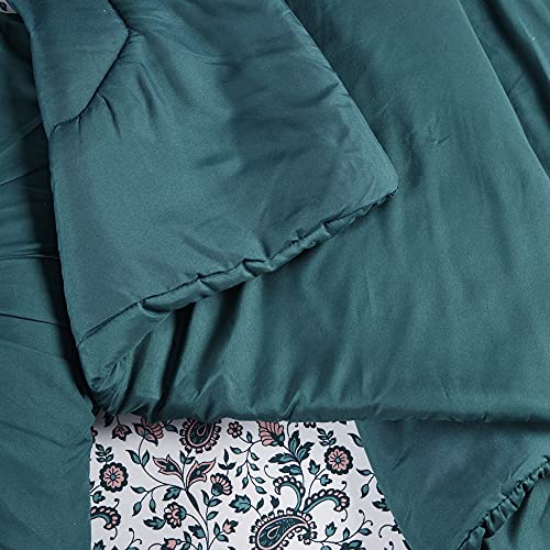 Comfort Spaces 17 Piece Bed in A Bag Comforter Set Include Sheets with 2 Side Pockets - All Season Cozy Bedding and Bedroom Organizer, College Dorm Room Essentials, Queen, Henry, Teal