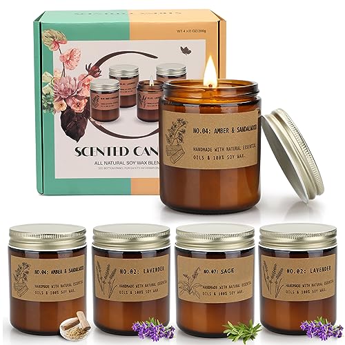 Aromatherapy Candles for Home Scented, Candle Gift Set for Stress Relief | Meditation | Yoga | SPA | Relaxing, Amber Jar Candles for Women, Birthday, Valentine, Anniversary, 7.1 oz - Pack of 4