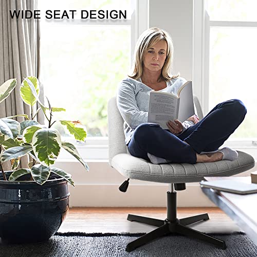 LEMBERI Fabric Padded Desk Chair No Wheels, Armless Wide Swivel,120° Rocking Mid Back Ergonomic Computer Task Vanity Chairs for Office, Home, Make Up,Small Space, Bed Room,Gray