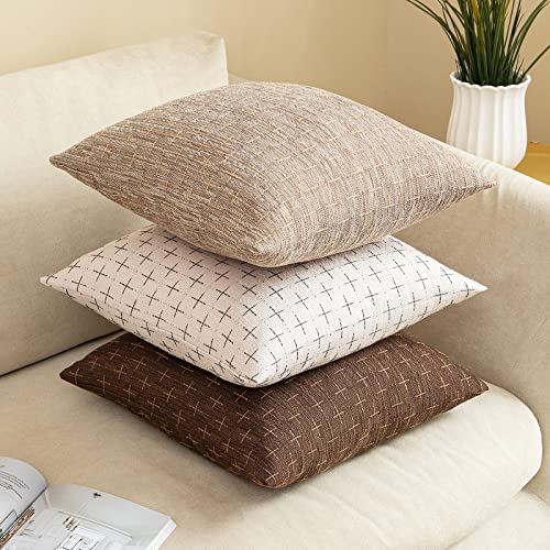 Burlap Linen Throw Pillow Covers, Pack of 2, Modern Farmhouse Rustic Woven Textured Cushion Cover