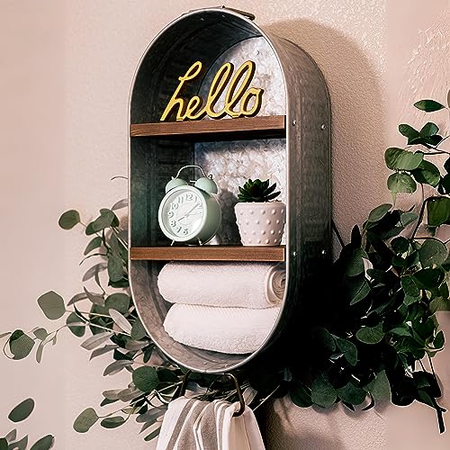Boho Galvanized Bathroom Shelf with Towel Cubby - Rustic Farmhouse Decor