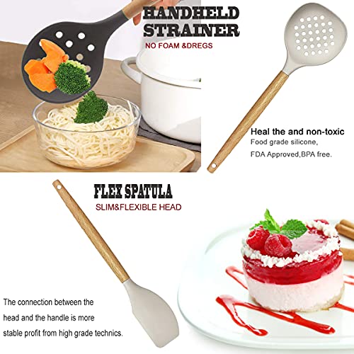 35-Piece Boho Kitchen Utensils Set - Silicone & Wood Cooking Tools for Nonstick Cookware, Ideal for First Home, Dorm, or Apartment