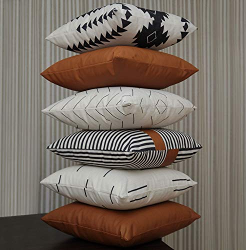 Boho Throw Pillow Covers Set of 6 - Farmhouse Living Room Decor (White Geometric)