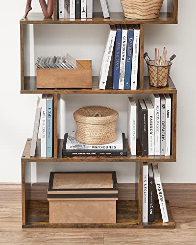 Bohemian 5-Tier Bookshelf - Rustic Brown Display Shelf & Room Divider, Decorative Freestanding Storage