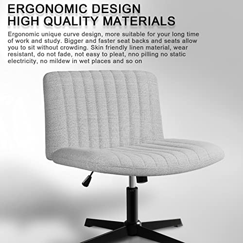 LEMBERI Fabric Padded Desk Chair No Wheels, Armless Wide Swivel,120° Rocking Mid Back Ergonomic Computer Task Vanity Chairs for Office, Home, Make Up,Small Space, Bed Room,Gray